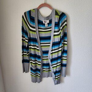 SO Y2K Grey Multicolor Striped Sweater Cardigan Women Sz M preppy academic
